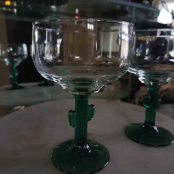 Libbey Cactus Stem Margarita Glasses 12oz Green Stem 6.5” Vintage Southwestern - Picture 10 of 10